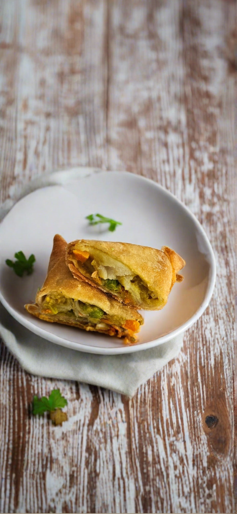 Vegetarian Samosa half stacked